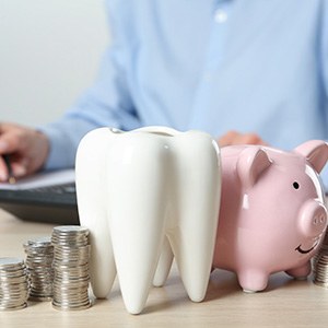 Coins and piggy bank